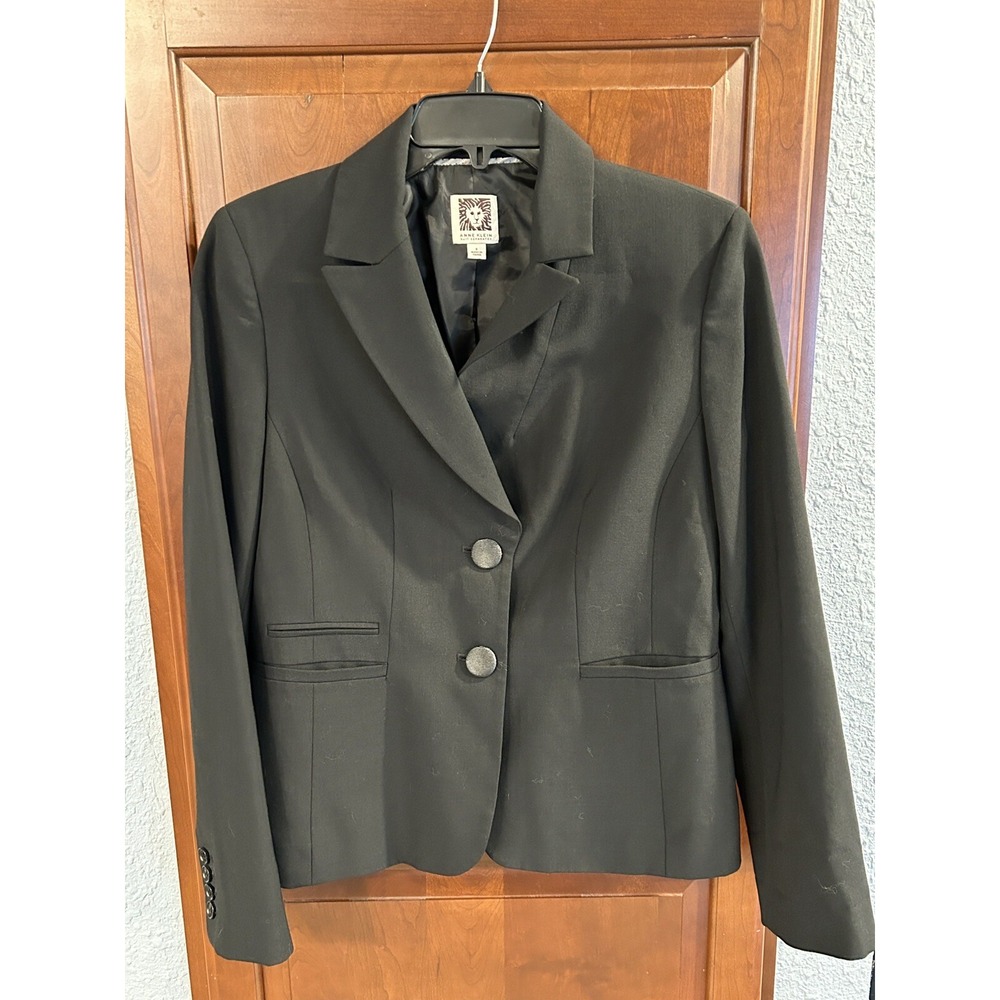 Anne Klein Black Suit Blazer Coat 2 Button Style Jacket Pocket Lined Size 8